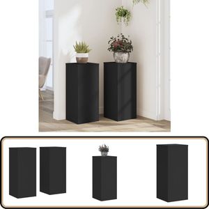 vidaXL Plantenstandaards - Set van 2 - Hout - Zwart Plantenstandaard - Zwarte Houten Plantendrager - Bloementuin - Binnendecoratie - Kamerplanten