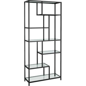 Signature Home Boekenkast Zwart - Opbergkast gehard glas - plantenrek - Zwart - 30 x 80 x 180 cm