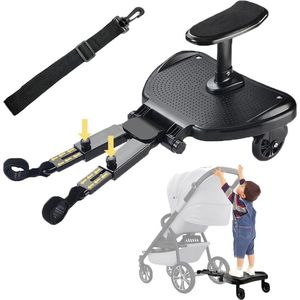 Staplank met zitting voor kinderwagen - Universeel buggy board - Kiddy board - Kinderwagen accessoires - 2 tot 6 jaar - 25 kg meerijdplankje universeel