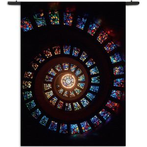 Velours Wandkleed Glas en Lood Trappenhuis Rechthoek Verticaal XL (210 X 150 CM) - Wandkleden - Met roedes
