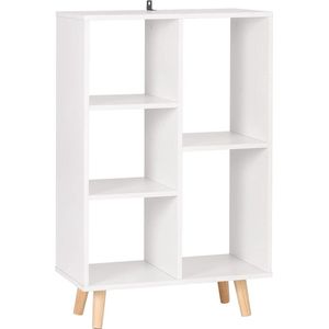 Furnibella - Boekenkast Boekenplank voor woonkamer, slaapkamer, kantoor,Opbergkast en houten poten met 5 vakken ,Wit SK011ws