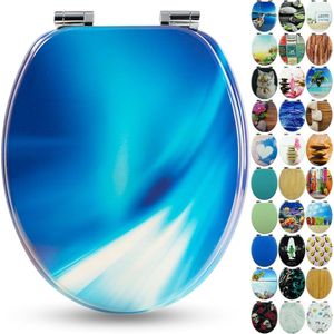 Sanfino® Wc-bril met houten kern en softclose-mechanisme - hoogwaardige kwaliteit en vele kleurrijke motieven, comfortabele zitting, eenvoudige montage inclusief handleiding -""Wave