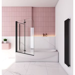 Badwanden Badwand met 2 delig inklapbaar deur 100x140 cm en een zijwand 75cm ,6 mm helder EasyClean veiligheidsglas，mat zwarte profiel