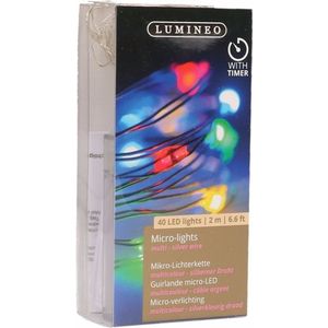 Lumineo Timer draadverlichting zilverdraad 40 gekleurde lampjes - 195 cm