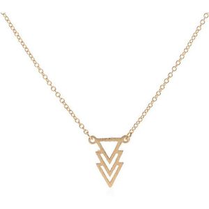 24/7 Jewelry Collection Driehoek Ketting - Drie Driehoeken - Geborsteld - Goudkleurig