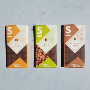 SWEET-SWITCH® - Melkchocolade Mix - Melkchocolade - Gezouten Karamel - Hazelnoten - Suikerarm - Glutenvrij - KETO - 3 x 100g