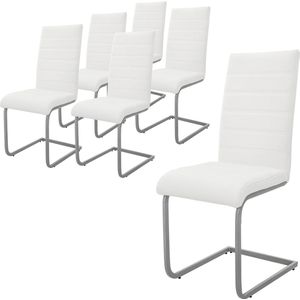 Set van 6 eetkamerstoelen sledemodel met rugleuning wit kunstlederen bekleding ML-Design