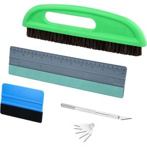 5-delige behanggereedschapset - behangborstel wisser met maatschaal vilten wisser, schraper, scalpel en 5 reservemessen