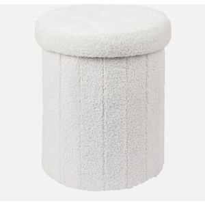 Opvouwbare Opbergpoef - Teddystof - Wit - Woonkamer accessoires - Ø 31,5 x 37,5 cm - Rond