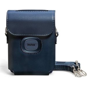 YONO Case geschikt voor Fujifilm Instax Mini Link 2 - Leren Hoesje met Draagriem - Tasje - Beschermhoes - Donkerblauw