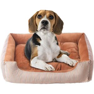 Hondenbed van middelgrote honden, antislip, wasbaar, orthopedisch hondenbed, verhoogde randen, ergonomische hondenbank met omkeerbaar kussen voor kleine tot middelgrote honden (70 x 52 cm, lichtbruin)