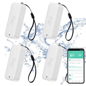 Hygrometer Thermometer met App Alarm - Waterdichte Vocht- en Temperatuursensor voor Binnen en Buiten - Wifi Sensor Compatibel met Alexa (4 stuks, wit)