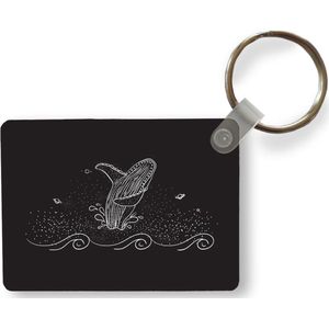 Sleutelhanger - Zwart-wit illustratie van een walvis - Uitdeelcadeautjes - Plastic