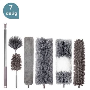 ForDig Plumeau (7-delige Set) - Uitschuifbaar tot 250 cm - Telescopische Plumeau Microvezel - Wasbaar - Grijs