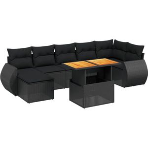 vidaXL 8-delige Loungeset zwart met kussens Loungebank - Tuinmeubels - Lounge Set - Outdoor Furniture - Pe Rattan