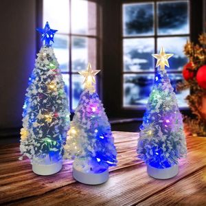 3 stuks mini tafel kerstbomen met verlichting - mini kunstkerstboom decoratie voor kerstfeesten - miniatuur tafel ornamenten voor thuis kantoor tafeldecoratie.