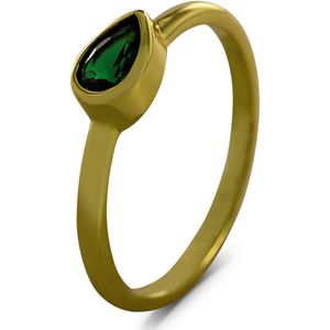 Silventi 9SIL-22686 Zilveren Ring - Dames - Zirkonia - Druppel - Groen - 5,2 x 7,6 mm - Maat 56 - Zilver - Gold Plated (Verguld/Goud op Zilver)