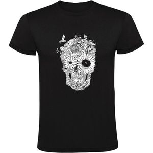 Schedel Heren T-shirt | natuur | skull | bloemen | planten