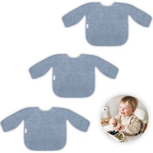 Funnies Slab met Mouwen 3-Pack - Grey Blue - Set van 3 Stuks - Slab voor Kinderen - Slabbertjes Baby - Slabber