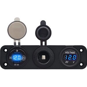 ProRide 12V USB Autolader 2 Poorten - QC3.0 - Voltmeter en 12V/24V Sigarettenplug - Drievoudig inbouw