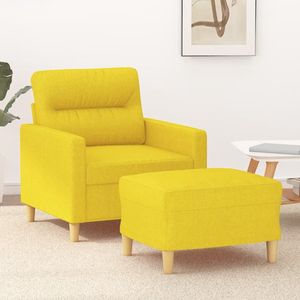 vidaXL Fauteuil met voetenbank - Lichtgeel - 60 cm Fauteuil - Lounge Stoel - Relaxstoel - Geel - Lichtgeel - Stoffen Fauteuil - Vintage Fauteuil - Eetkamerstoelen