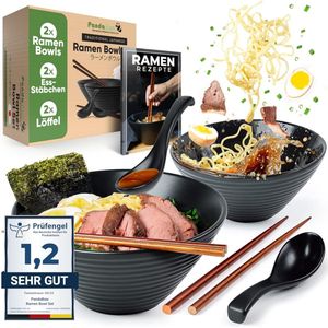 2 x set kommen voor ramen [keramiek] - premium soepkom, ramenbowl - [+recepten] - traditioneel Aziatische Japanse serviesset