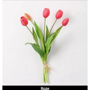 Real Touch Tulips - Pink - Real Touch Tulpen - Roze - Tulpen - Kunstbloemen - Kunst Tulpen - Kunst Boeket - Tulp - 40 CM - Zijden Bloemen - Latex Bloem - Bruiloft - Voorjaar - Lente
