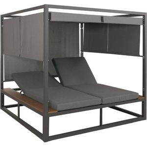 Aluminium lounge tuinligstoel MCW-M63b, XL ligstoel Bali ligstoel, 10cm kussen ~ donkergrijs kussen grijs