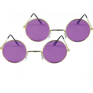 Flower power - paarse - set van 2 - zonnebrillen - ronde glazen - hippie - feest