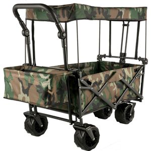 VEVOR Opvouwbare Bolderkar-Tuinwagen met Dakje en 2 Klittenbandsluitingen-Max. Draagvermogen 100 kg-Tuinkar met 4 Universeel Wielen-Kamperen-Barbecues-Picknick-Camouflage