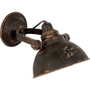 HAES DECO - Wandlamp - Industrial - Vintage / Retro Lamp, formaat 21x30x19 cm - Zwart Metaal - Ronde Muurlamp, Sfeerlamp