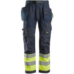 Snickers 6931 FlexiWork, High-Vis Werkbroek+ met Holsterzakken, Klasse 1 - Donker blauw/High-Vis geel - 64