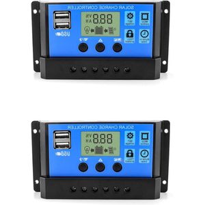 2-delige zonne-laadregelaar 30A 12V / 24V zonnepaneelcontroller Intelligente regelaar met dubbele USB-poort 5V lichttimerbediening LCD-scherm