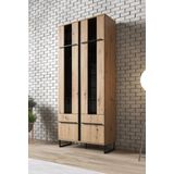 Vitrinekast Saturn Hoog - Eiken - Zwart - 84,5 cm - ACTIE