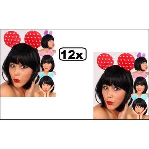 12x Diadeem Mouse assortie kleuren - carnaval thema feest minnie mickey hoofdband muis optocht grappig en fout multi