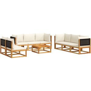 vidaXL - 9-delige - Loungeset - met - kussens - massief - acaciahout