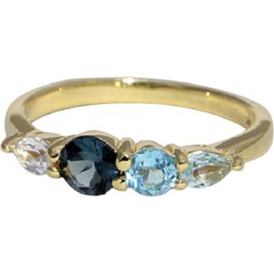 Schitterende 14K Vergulde Zilveren Ring London Blue Topaas, Topaas ,Bergkristal  17.25 mm. (maat 54)