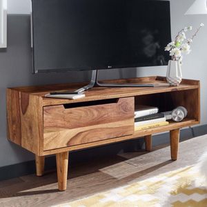 Rootz TV-meubel - Lowboard - TV-dressoir met schuifdeur - Modern TV-meubel - TV-meubel in de woonkamer - Massief Sheeshamhout - 95x44x34 cm