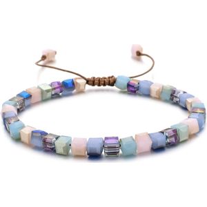 Sorprese armband - Ibiza Beads - armband dames - vierkante kralen - roze/blauw/groen - verstelbaar - cadeau - Model K