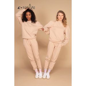 Sweater &C x REVIVE, met pofmouw, bio-katoen, EU gemaakt, kleur beige, maat XS - incl. borduring op mouw ""YOU CAN DO THIS