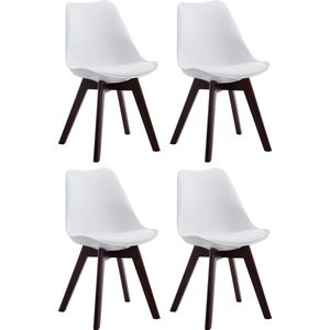 CLP Borneo Set van 4 eetkamerstoelen - Zonder armleuning - Hout frame - Kunstleer - wit walnoot