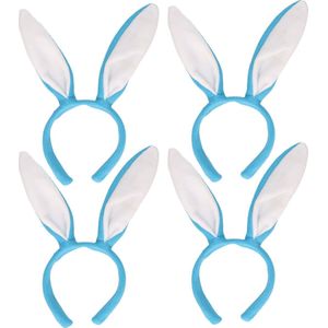 4x stuks konijnen/bunny oren licht blauw met wit voor volwassenen 27x28 cm - Feest diadeem konijn/paashaas - Paas verkleedkleding