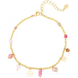 Enkelbandje - RVS - Goudkleurig - Charms - Roze