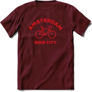 Amsterdam Bike City T-Shirt | Souvenirs Holland Kleding | Dames / Heren / Unisex Koningsdag shirt | Grappig Nederland Fiets Land Cadeau | - Burgundy - XL