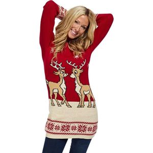 Foute Kersttrui ""Verliefde Rendieren Vintage"" voor Vrouwen | Dames - Kerstjurk - Lange Kersttrui - Christmas Sweater Maat L