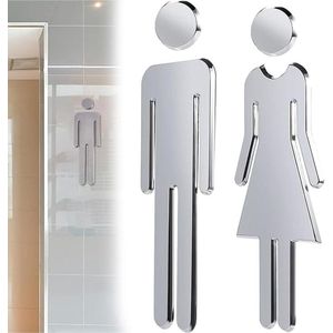 WC-bordjes voor badkamer en badkamer deur - heren en dames - zilver - 20 cm .