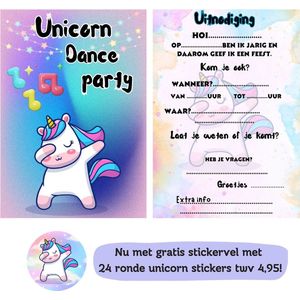 Uitnodiging kinderfeestje - Kinderfeest - Uitnodigingen - Verjaardag - Feest - Eigen design en print - Wenskaart - Unicorn - 20 stuks - A6