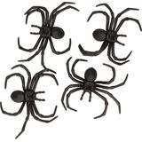 Halloween - 4x zwarte grote decoratie nepspinnen 8 cm - Enge Halloween/horror thema beestjes fopartikelen