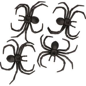Halloween - 4x zwarte grote decoratie nepspinnen 8 cm - Enge Halloween/horror thema beestjes fopartikelen