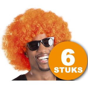Oranje Pruik | 6 stuks Oranje Feestpruik ""Afro"" | Feestartikelen Oranje Hoofddeksel | Feestkleding EK/WK Voetbal